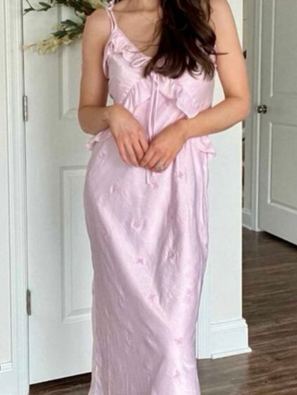 NWOT Wild Fable Pink Satin Ruffle Tie-Front Slip Dress Purple Pale XS 0 2 4 Boho - Picture 2 of 7